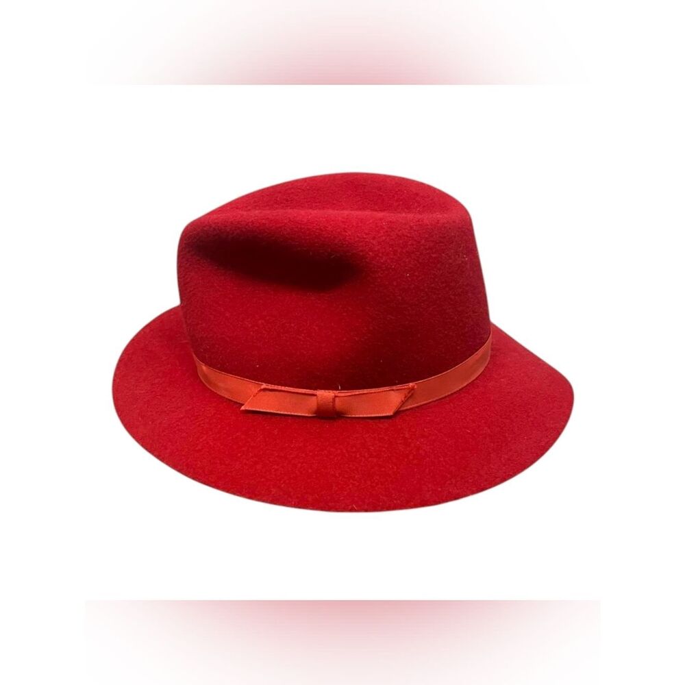 Women’s Vintage Red Fedora Brim Hat LL Bean 100% Wool Size Medium